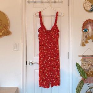 Realisation The Juliet Rouge Fleur Red Floral Ruffle Button Front Midi Dress